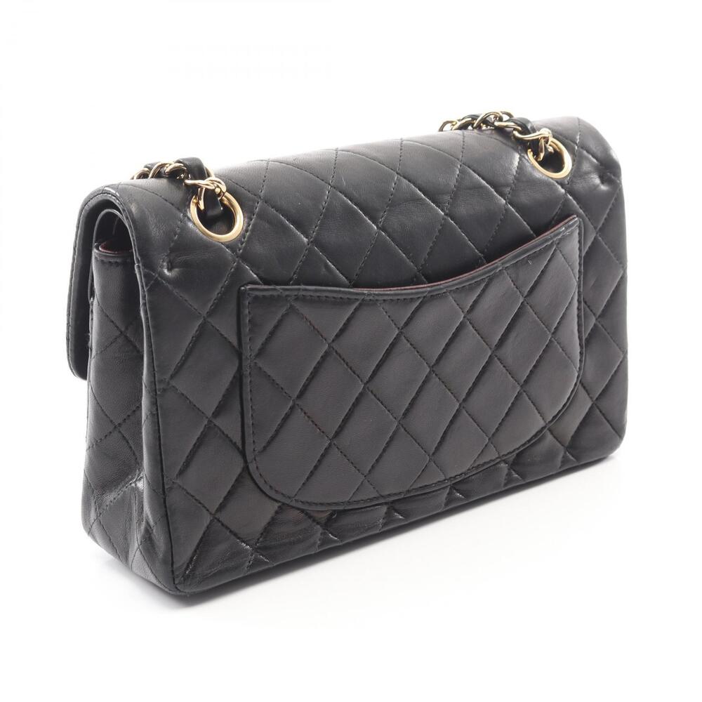 Chanel Sheepskin Shoulder Black Bag Flap Double Matelasse Lambskin Black